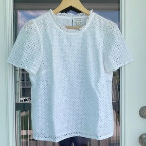 NWT J. Crew White Eyelet Top Size M